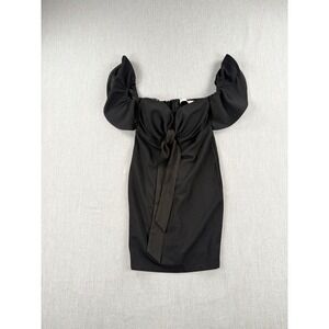 Vera & Lucy Black Off Shoulder Puff Sleeve Tie Front Mini Dress Womens XS NEW